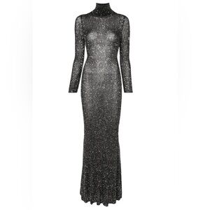 BALENCIAGA Long Sleeve Sequin Knit Maxi Dress